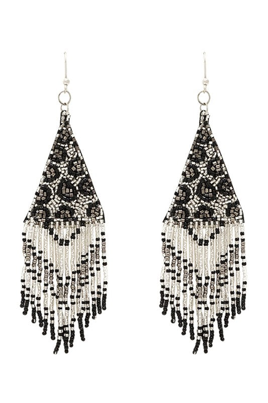 JAGUAR Beaded Triangular Fringe Decorated Dangle Earrings-Earrings-1styleinusa-Malandra Boutique, Women's Fashion Boutique Located in Las Vegas, NV