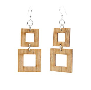 Front View. MODERN Square Wooden Earrings-Earrings-Green Tea Jewelry-Malandra Boutique, Women's Fashion Boutique Located in Las Vegas, NV