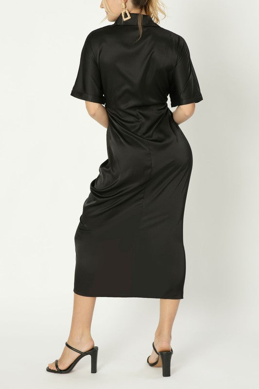 HAPPIER Satin Wrap Dress-Dresses-Nuvi Apparel-Malandra Boutique, Women's Fashion Boutique Located in Las Vegas, NV