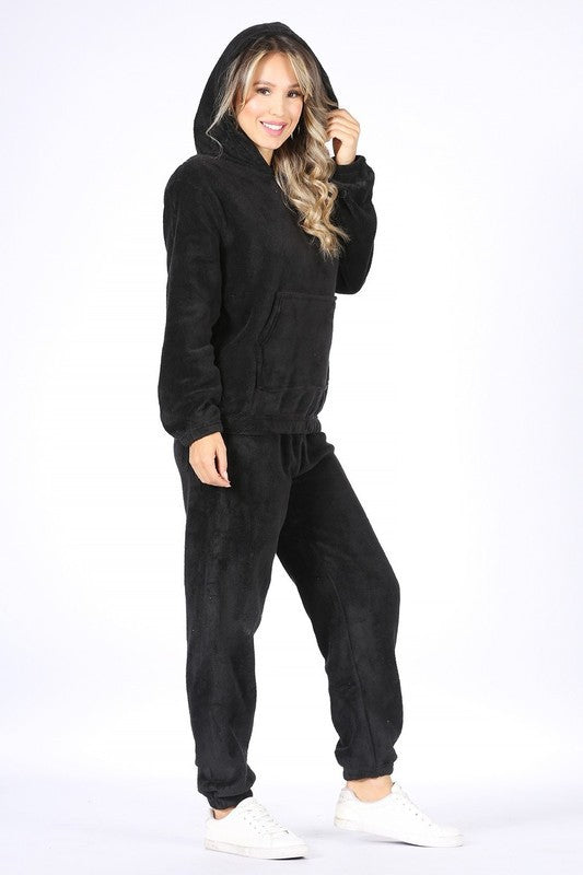 HOMEBODY Fuzzy Long Sleeve Hoodie w/ Pockets & Fuzzy Sweatpants-Sets-1 Funky-Malandra Boutique, Women's Fashion Boutique Located in Las Vegas, NV