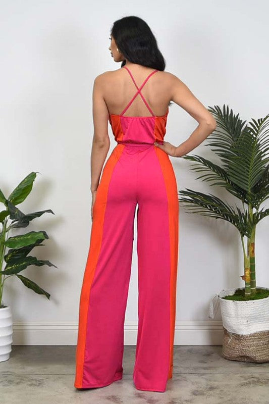 Back View. Back View. RUBY Color Block Fuchsia & Orange Long Maxi Jumpsuit-Jumpsuits & Rompers-Cameo-Malandra Boutique, Women's Fashion Boutique Located in Las Vegas, NV