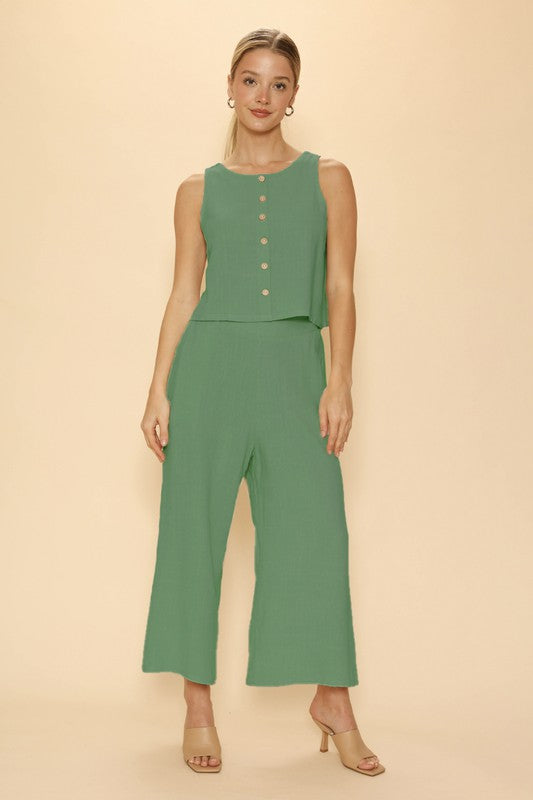 Green Front View. Two piece pant set-Miss Sparkling-Malandra Boutique, Women's Fashion Boutique Located in Las Vegas, NV