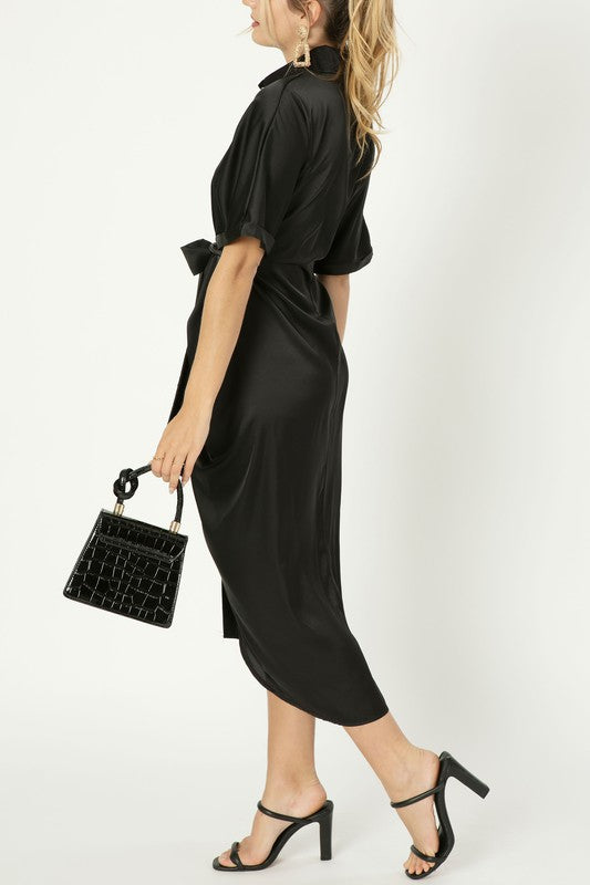 HAPPIER Satin Wrap Dress-Dresses-Nuvi Apparel-Malandra Boutique, Women's Fashion Boutique Located in Las Vegas, NV