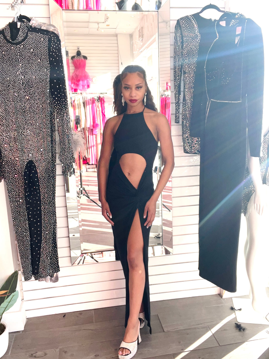 DAME Black Halter Maxi Dress w/ High Slit-Dresses-Win Win Apperal-Malandra Boutique, Women's Fashion Boutique Located in Las Vegas, NV