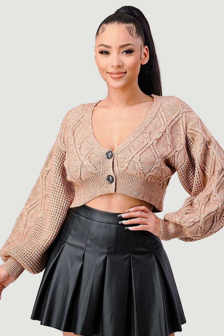 FESTIVE Cable Knit Button Up Sweater-Tops-Privy-Malandra Boutique, Women's Fashion Boutique Located in Las Vegas, NV