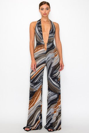 SATURN Swirl Print Halter Backless Jumpsuit-Jumpsuit-Magia-Malandra Boutique, Women's Fashion Boutique Located in Las Vegas, NV