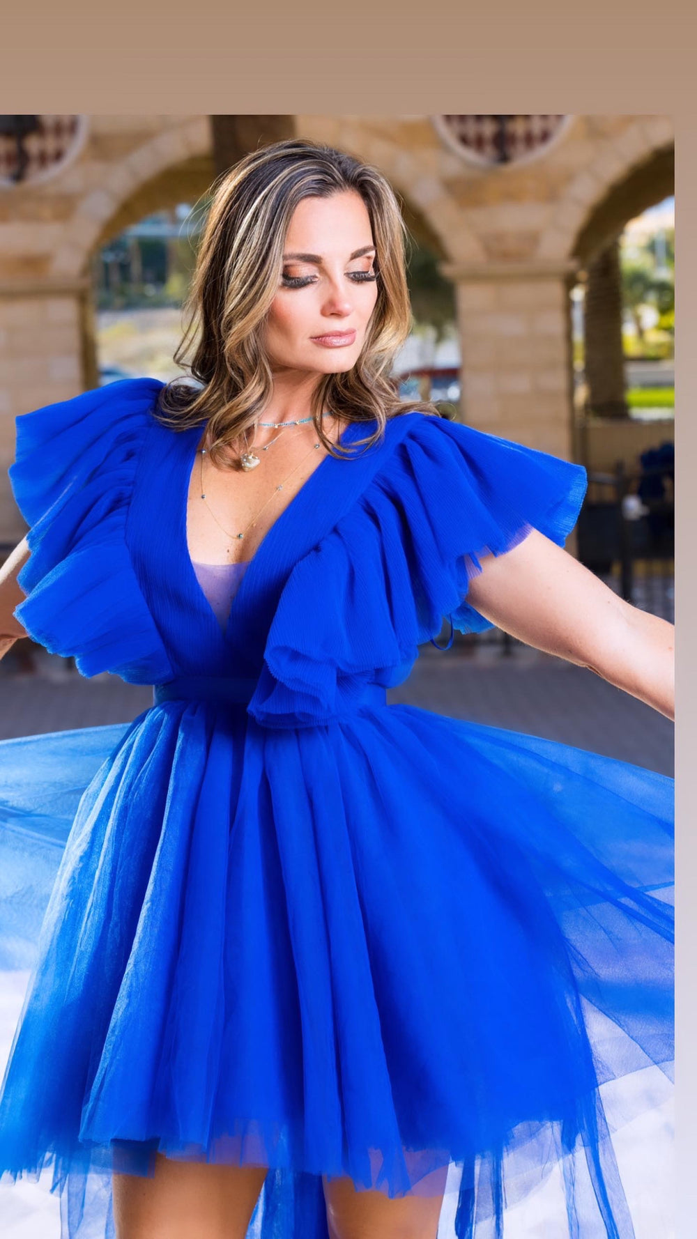 FLIP A SWITCH Royal Blue Chiffon Tulle Baby Doll Dress-LECLA-Malandra Boutique, Women's Fashion Boutique Located in Las Vegas, NV