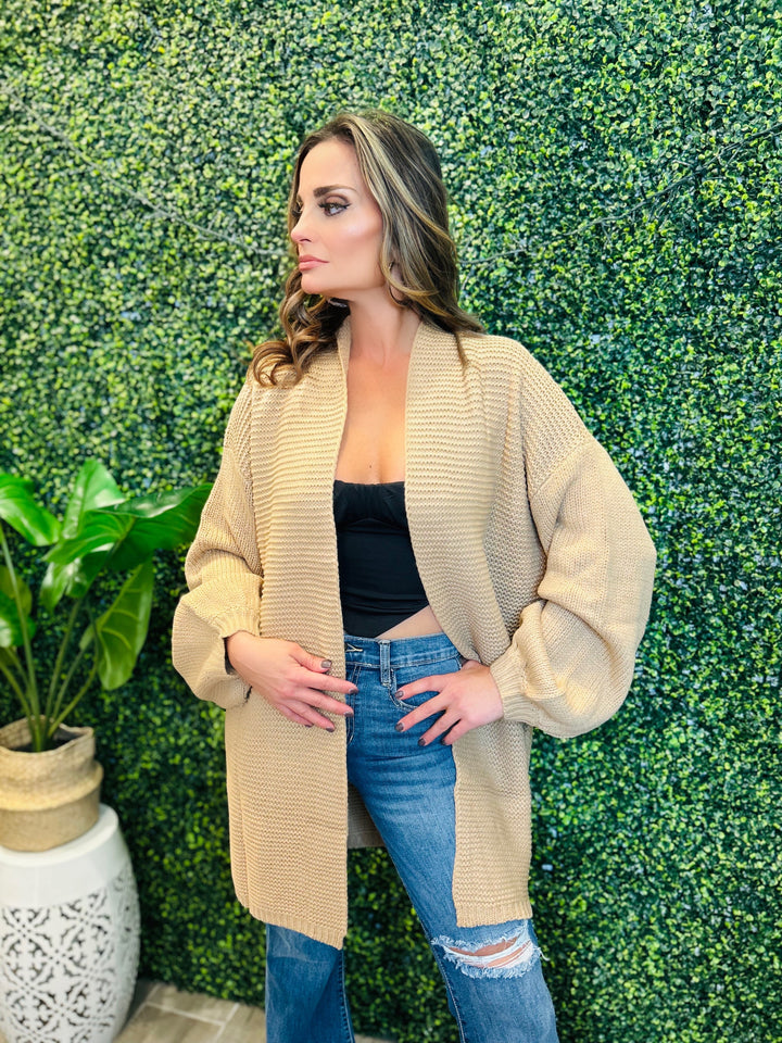 RESEMBLANCE Thick Wool Knit Balloon Sleeve Cardigan-Cardigan-Cezele-Malandra Boutique, Women's Fashion Boutique Located in Las Vegas, NV