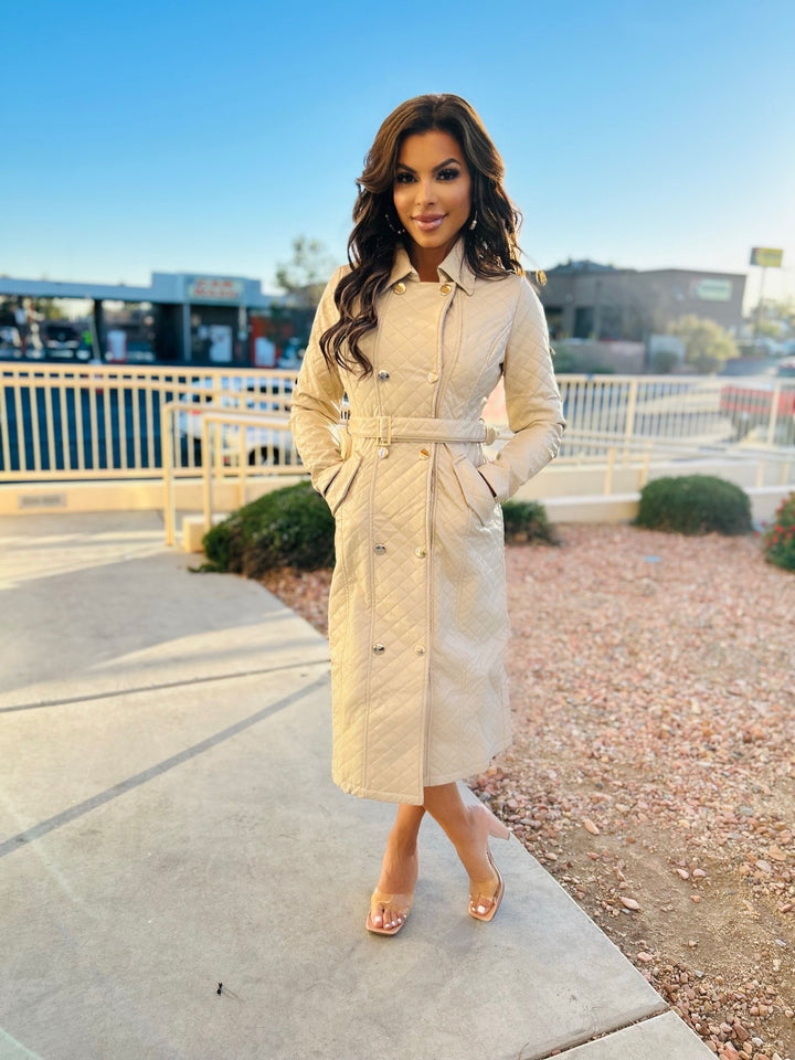 NO WORRIES Quilted Maxi Long Sleeve Coat-Coats & Jackets-Privy-Malandra Boutique, Women's Fashion Boutique Located in Las Vegas, NV