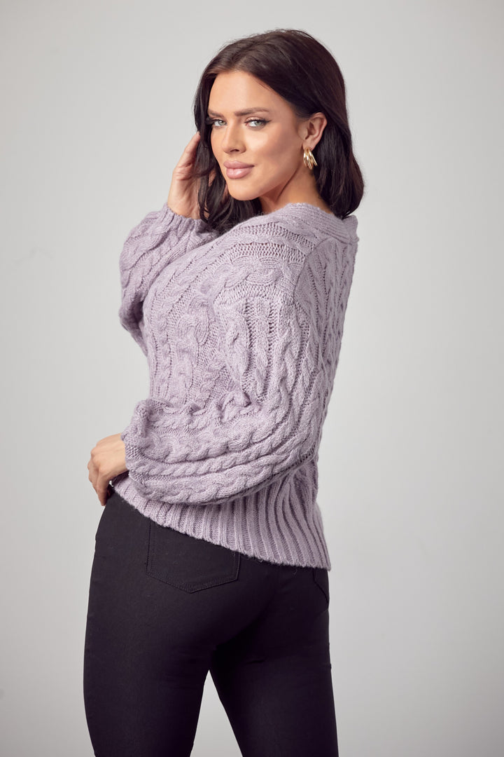 SOFTLY Sweater Knit Lavender Long Sleeve w/ Rhinestone Buttons-Sweater-36 Point 5-Malandra Boutique, Women's Fashion Boutique Located in Las Vegas, NV