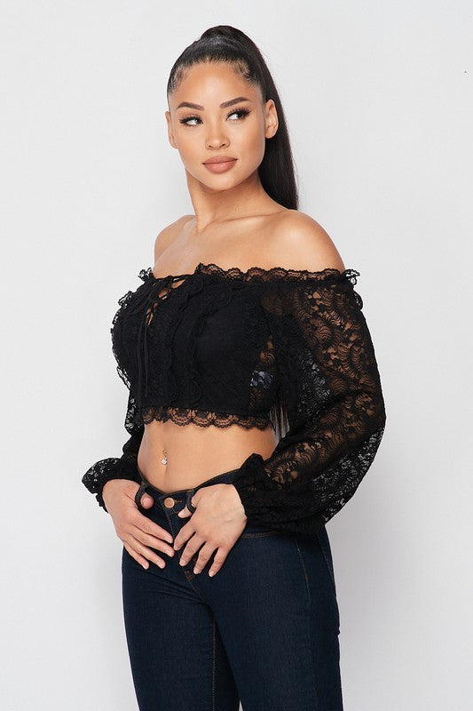 SOUL MATES Lace Corset Off-the-Shoulder Crop Tops-Crop Top-Privy-Malandra Boutique, Women's Fashion Boutique Located in Las Vegas, NV