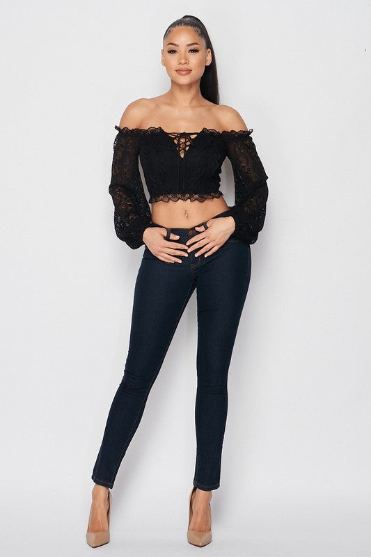 SOUL MATES Lace Corset Off-the-Shoulder Crop Tops-Crop Top-Privy-Malandra Boutique, Women's Fashion Boutique Located in Las Vegas, NV