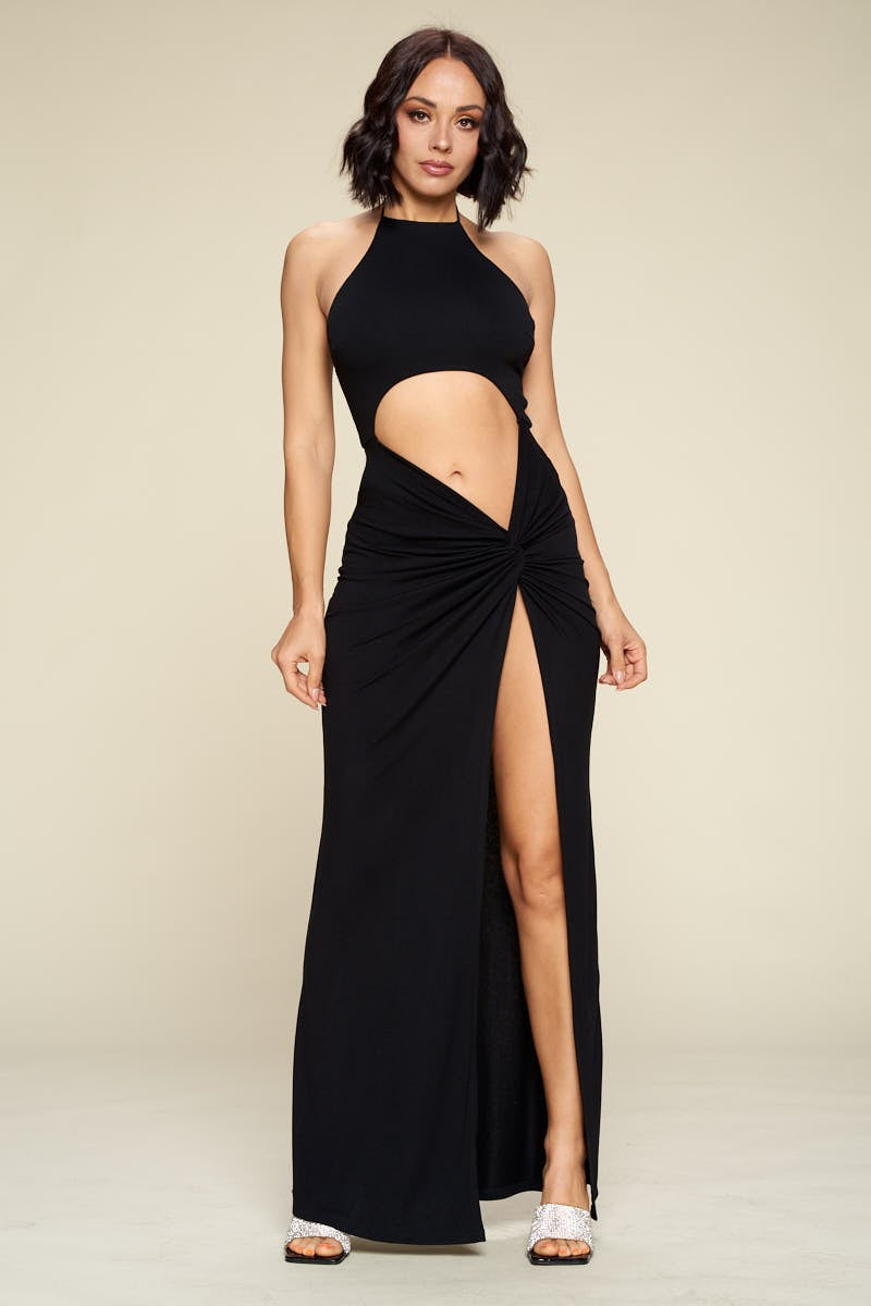 DUNE Black Halter Maxi Dress w/ High Slit-Dresses-Win Win Apperal-Malandra Boutique, Women's Fashion Boutique Located in Las Vegas, NV