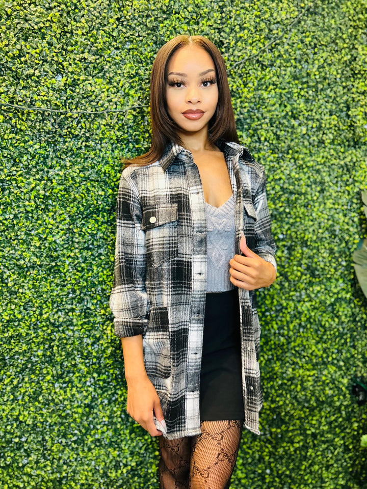 TOO COLD Plaid Long Sleeve Button Up Shacket-Plaid-Boom Boom Jeans-Malandra Boutique, Women's Fashion Boutique Located in Las Vegas, NV