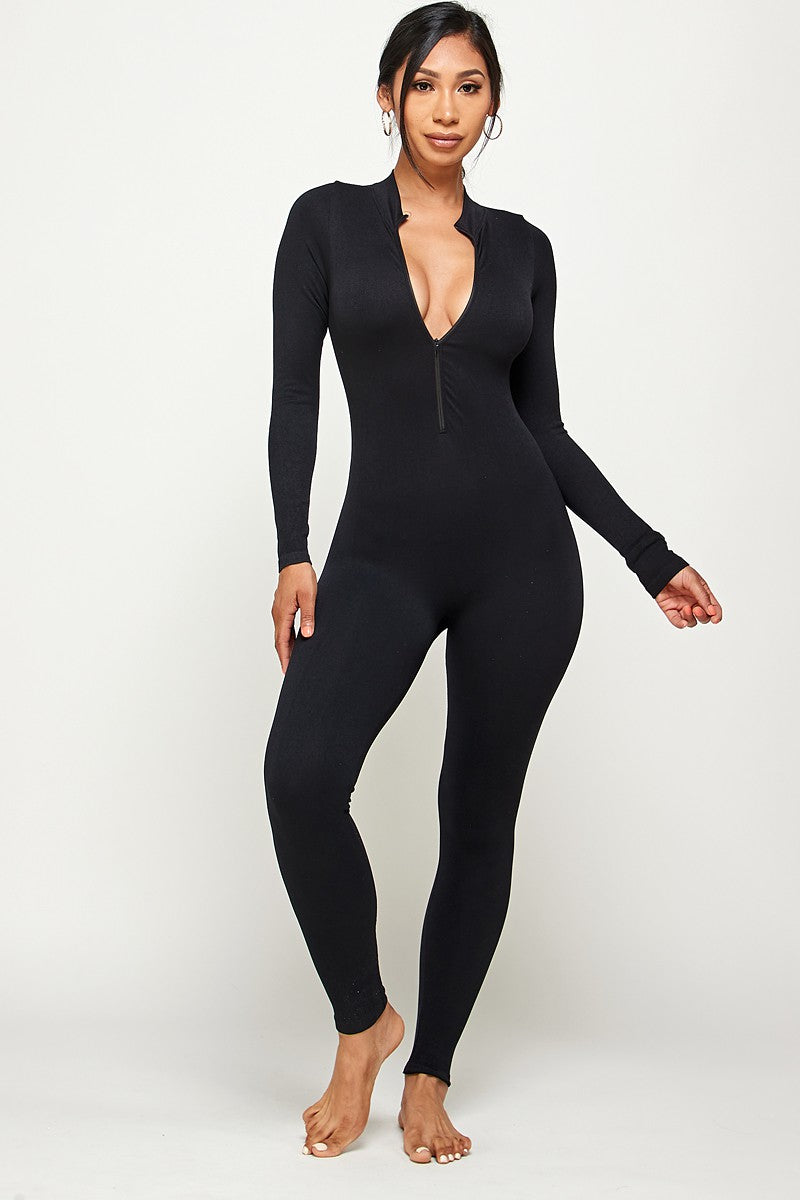 GET IT RIGHT Ribbed Long Sleeve Zip-up Full Body Jumpsuit-Jumpsuit-J.R.B Collection-Malandra Boutique, Women's Fashion Boutique Located in Las Vegas, NV