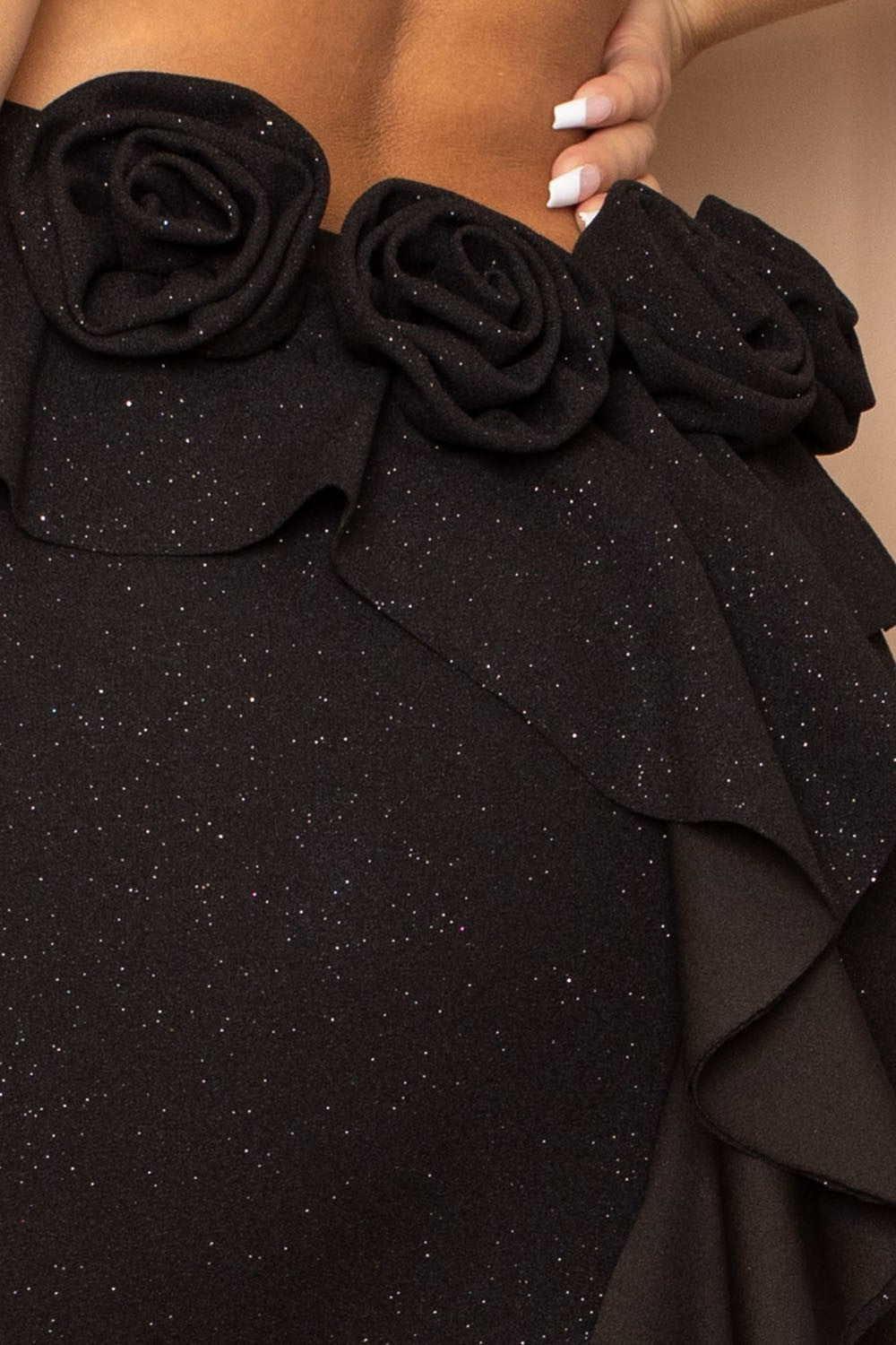 FERNANDA Sparkly Halter Backless Maxi Dress w/ Roses-Symphony-Malandra Boutique, Women's Fashion Boutique Located in Las Vegas, NV