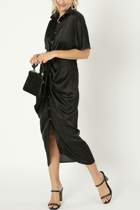 HAPPIER Satin Wrap Dress-Dresses-Nuvi Apparel-Malandra Boutique, Women's Fashion Boutique Located in Las Vegas, NV