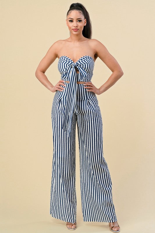 COMFORTABLE Striped Cotton Navy and White Top & Pants Set-Outfit Sets-The Sang-Malandra Boutique, Women's Fashion Boutique Located in Las Vegas, NV