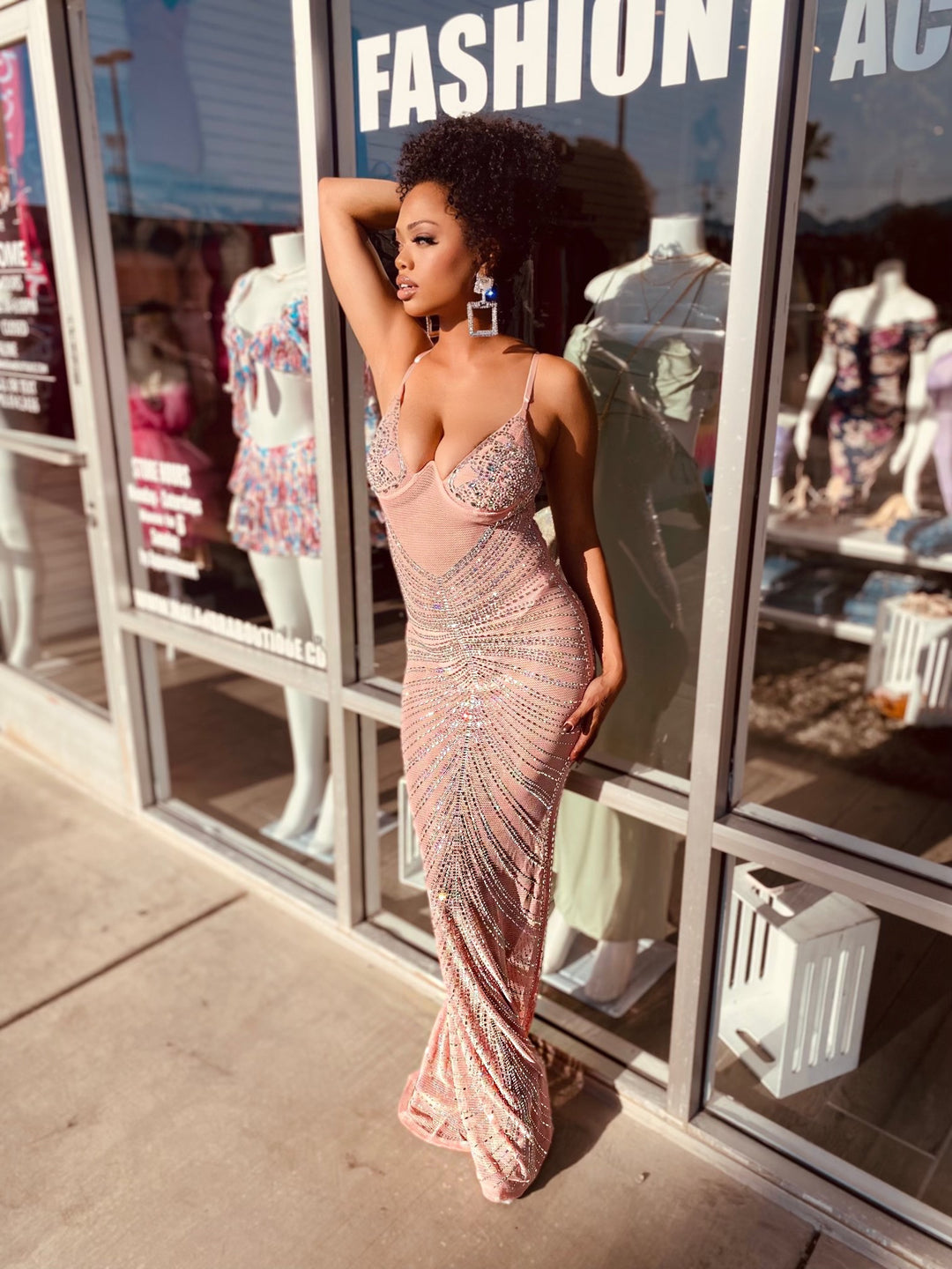 Front View. WANTED Jeweled Mesh Spaghetti Strap Maxi Dress-Long Dress-Banjul-Malandra Boutique, Women's Fashion Boutique Located in Las Vegas, NV