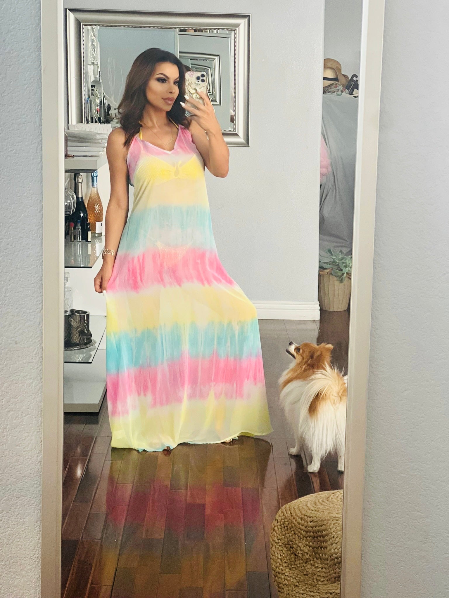 Tie dye print outlet spaghetti strap maxi dress