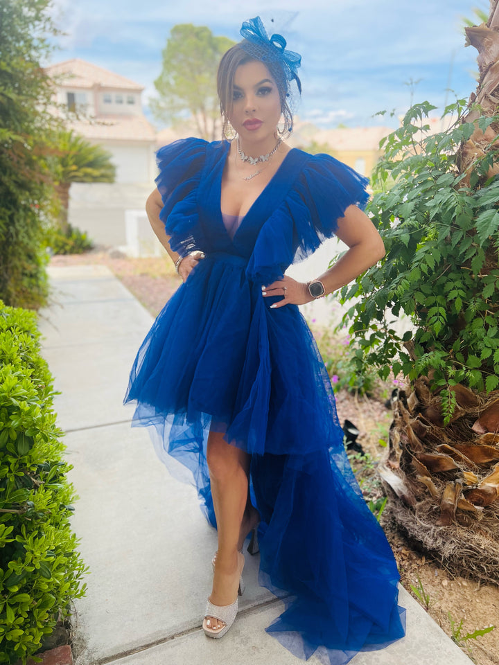 FLIP A SWITCH Royal Blue Chiffon Tulle Baby Doll Dress-LECLA-Malandra Boutique, Women's Fashion Boutique Located in Las Vegas, NV