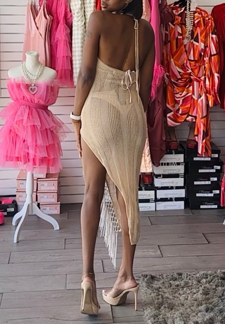 SUNROOF Crochet Fringe Beach Cover Up Dress Set-Dresses-Athina-Malandra Boutique, Women's Fashion Boutique Located in Las Vegas, NV