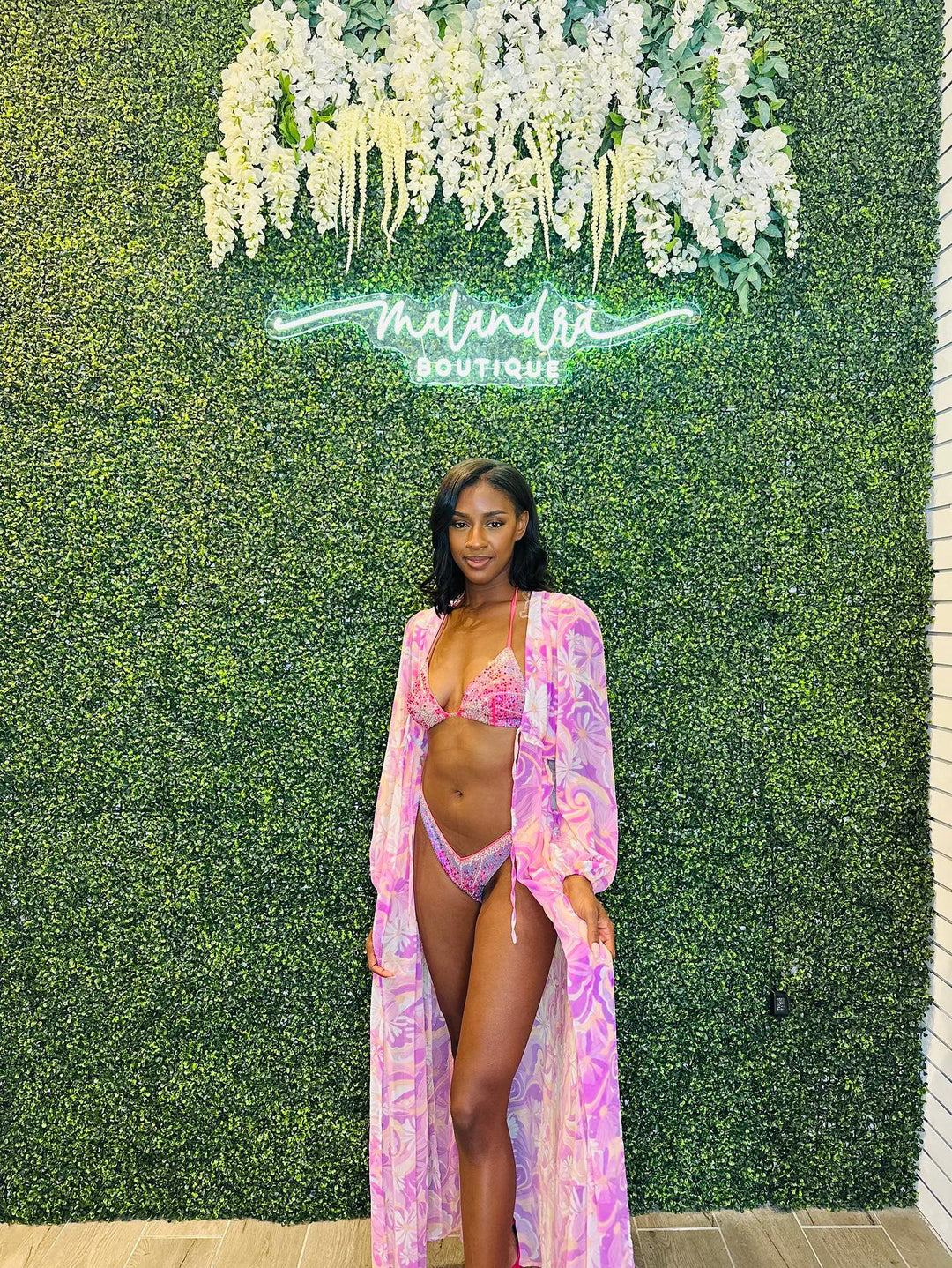 NOSTALGIA Vibrant Fuchsia Rhinestone Encrusted Drawstring Two Piece Bikini Set-Bikini-Banjul-Malandra Boutique, Women's Fashion Boutique Located in Las Vegas, NV