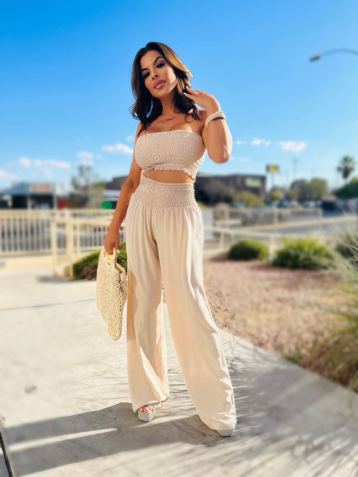 NEW & COOL Elastic Tube Top and Palazzo Pants Set-Outfit Sets-Good Time USA-Malandra Boutique, Women's Fashion Boutique Located in Las Vegas, NV