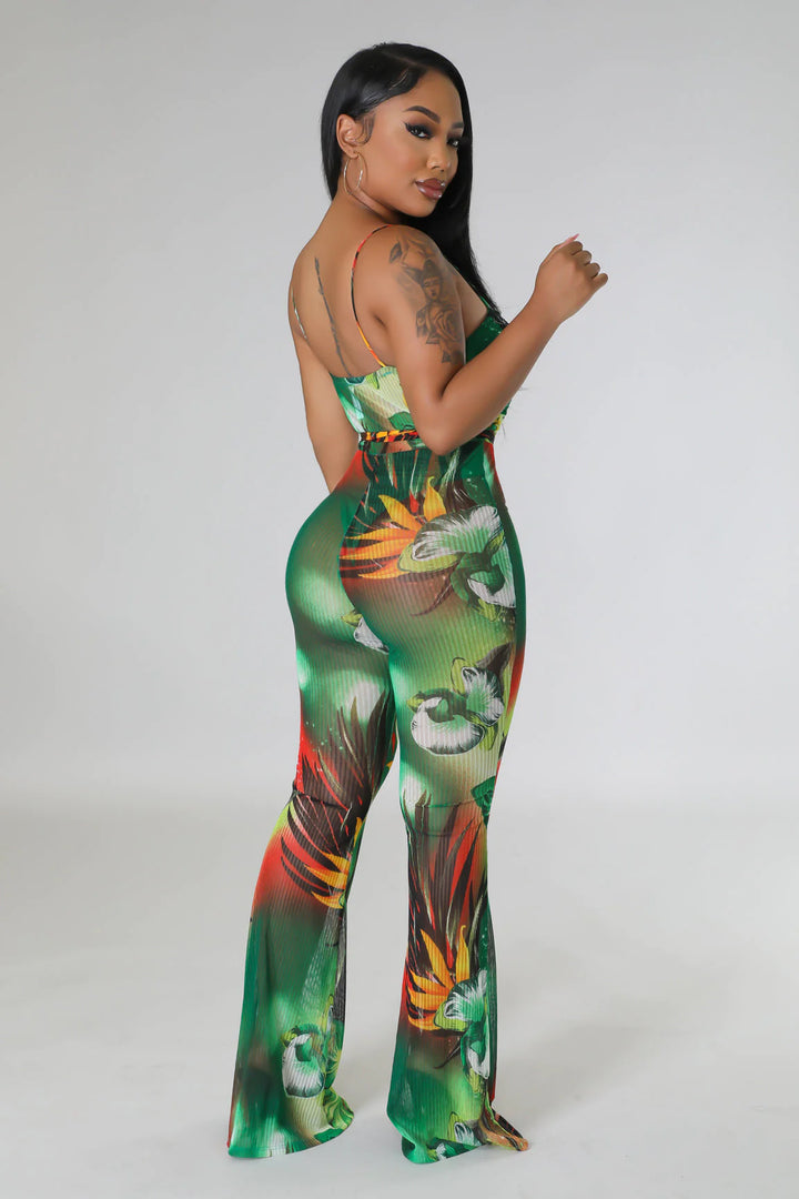 SUMMER Tropical Print Spaghetti Strap Jumpsuit-Jumpsuits & Rompers-Good Time USA-Malandra Boutique, Women's Fashion Boutique Located in Las Vegas, NV