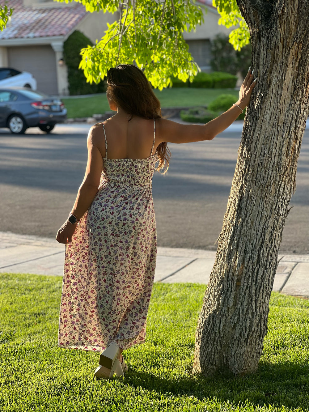 Back View. A MATTER OF TRUST Smocked Cami Maxi Dress-Lilou-Malandra Boutique, Women's Fashion Boutique Located in Las Vegas, NV