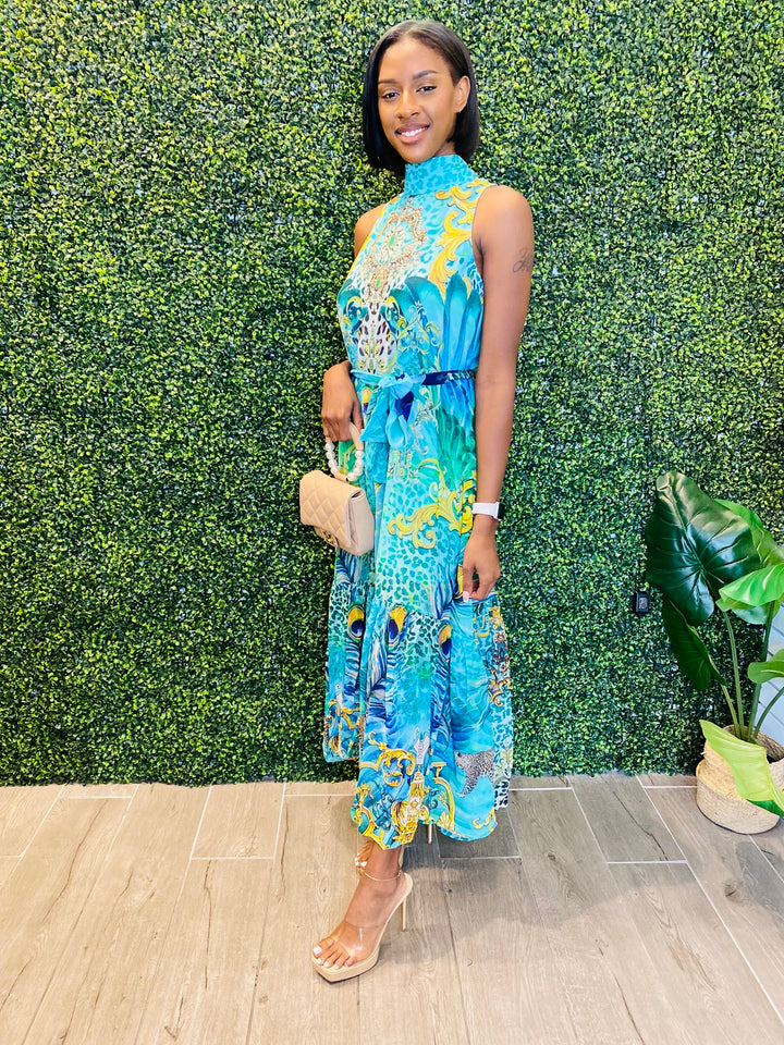 NEW LIGHT Multi Colored Print Halter Maxi Dress-Maxi dress-Ranee’s-Malandra Boutique, Women's Fashion Boutique Located in Las Vegas, NV
