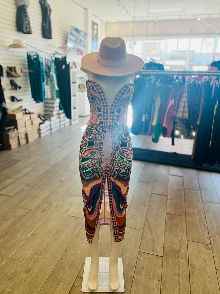 CHANGE IS COMING Strapless Deep V-Neckline Midi Dress-Midi dress-Her Bottari-Malandra Boutique, Women's Fashion Boutique Located in Las Vegas, NV