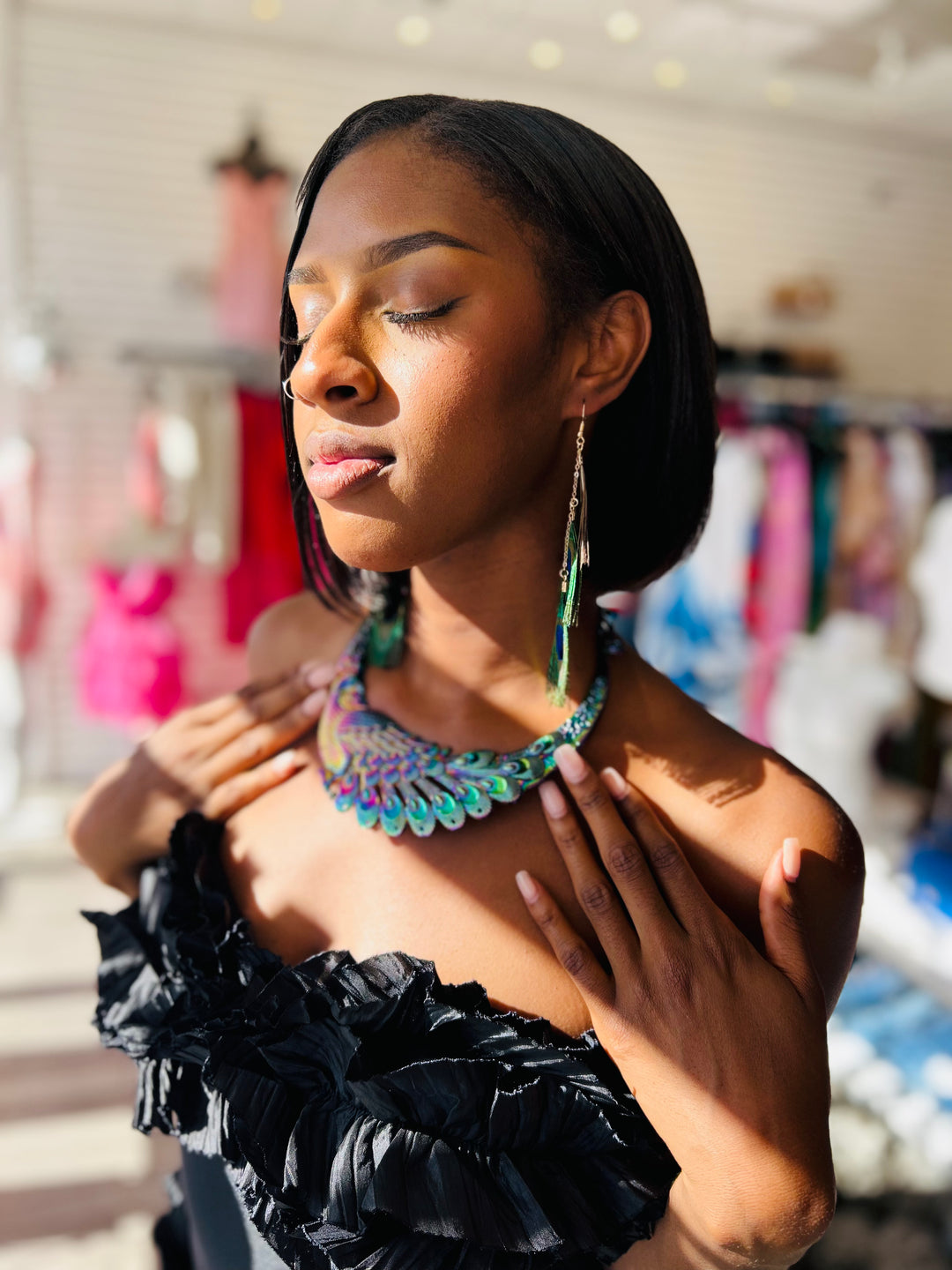 PEACOCK Rainbow Metal Statement Necklace-Jewelry-Ali-Malandra Boutique, Women's Fashion Boutique Located in Las Vegas, NV