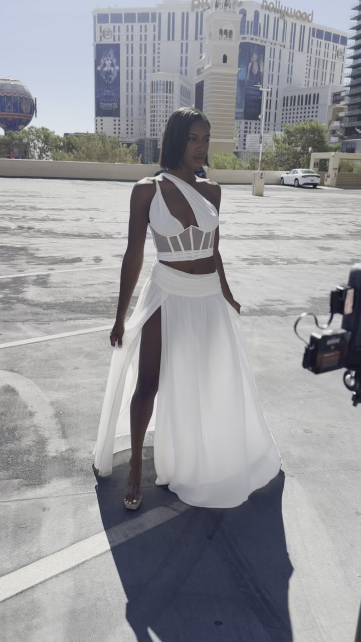 LET ME LOVE YOU One-Shoulder Corset Cut-Out Maxi Dress