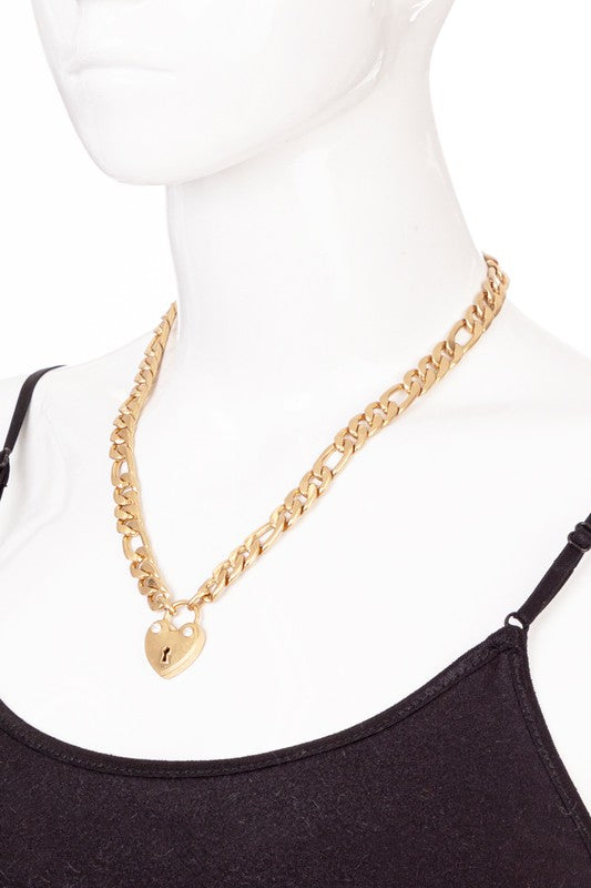 HEART OF GOLD Chain Lock Necklace-Accessories-Malandra Boutique-Malandra Boutique, Women's Fashion Boutique Located in Las Vegas, NV