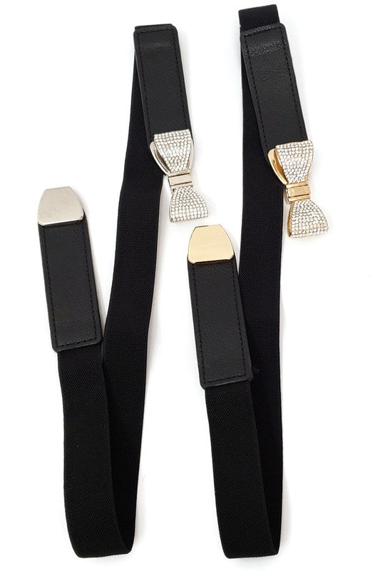 RIBBONS AND BOWS Rhinstones Bow Buckle Belt-Accessories-Malandra Boutique-Malandra Boutique, Women's Fashion Boutique Located in Las Vegas, NV