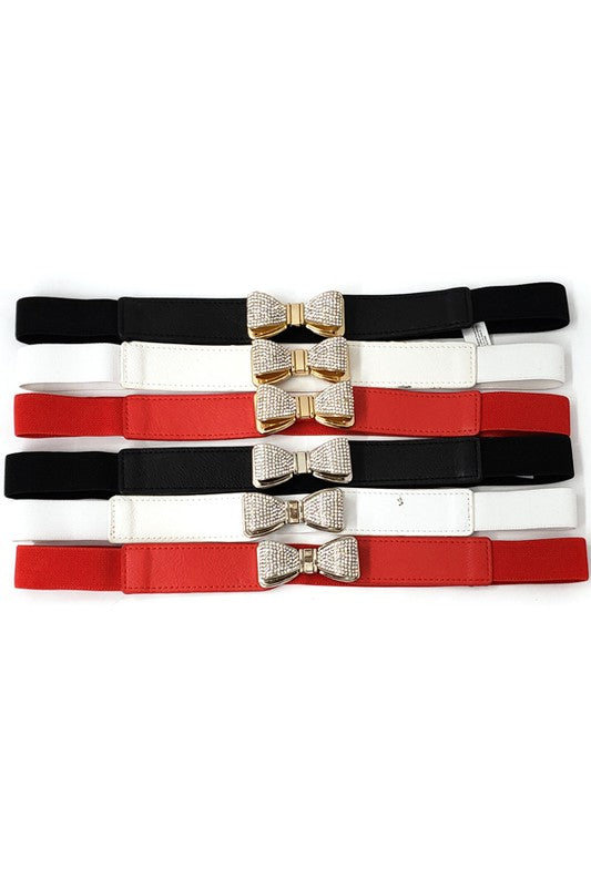 RIBBONS AND BOWS Rhinstones Bow Buckle Belt-Accessories-Malandra Boutique-Malandra Boutique, Women's Fashion Boutique Located in Las Vegas, NV