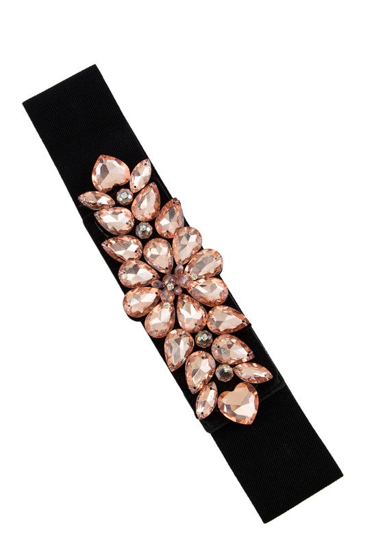 ORIONS BELT Floral Crystal Patched Elastic Belt-Accessories-Malandra Boutique-Malandra Boutique, Women's Fashion Boutique Located in Las Vegas, NV