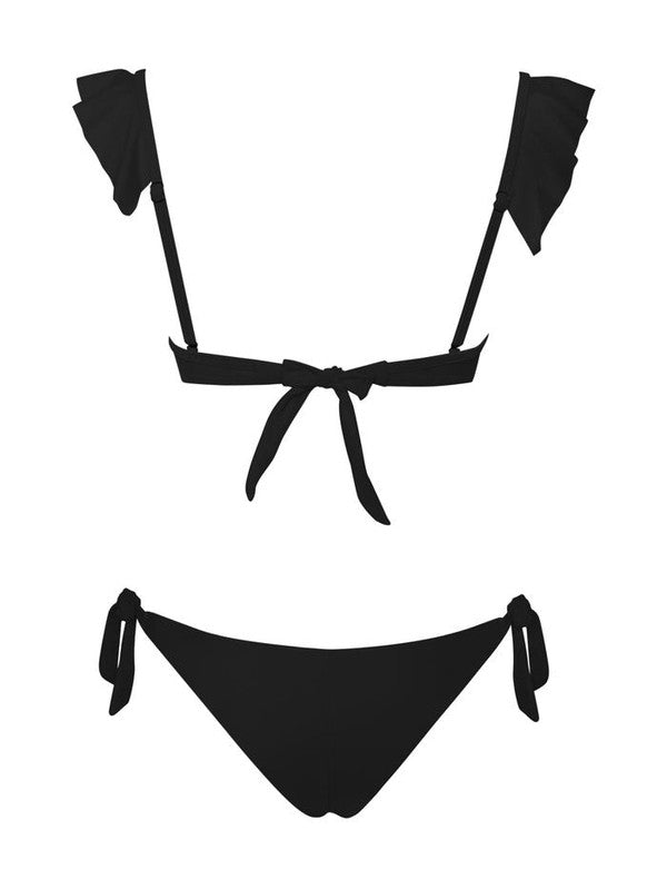 LONG WAY 2 GO Black Ruffle Detailed Two Piece Bikini-Swimwear-miss circle-Malandra Boutique, Women's Fashion Boutique Located in Las Vegas, NV