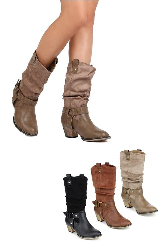 YEE HAW Grey Slouchy Western Cowboy Boots-Shoes-Malandra Boutique-Malandra Boutique, Women's Fashion Boutique Located in Las Vegas, NV