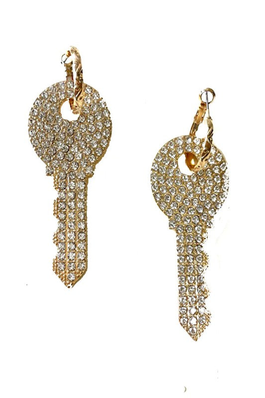 PRISONER Rhinestone Key Dangling Earrings-Accessories-Bella K-Malandra Boutique, Women's Fashion Boutique Located in Las Vegas, NV