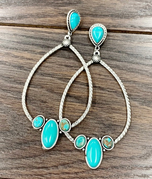 SEVEN WONDERS Big! Drop Natural Turquoise Post Earrings-Accessories-Malandra Boutique-Malandra Boutique, Women's Fashion Boutique Located in Las Vegas, NV