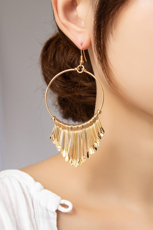 MAIN THING Triangular Tassel Hoop Earrings-Earrings-LA3accessories-Malandra Boutique, Women's Fashion Boutique Located in Las Vegas, NV