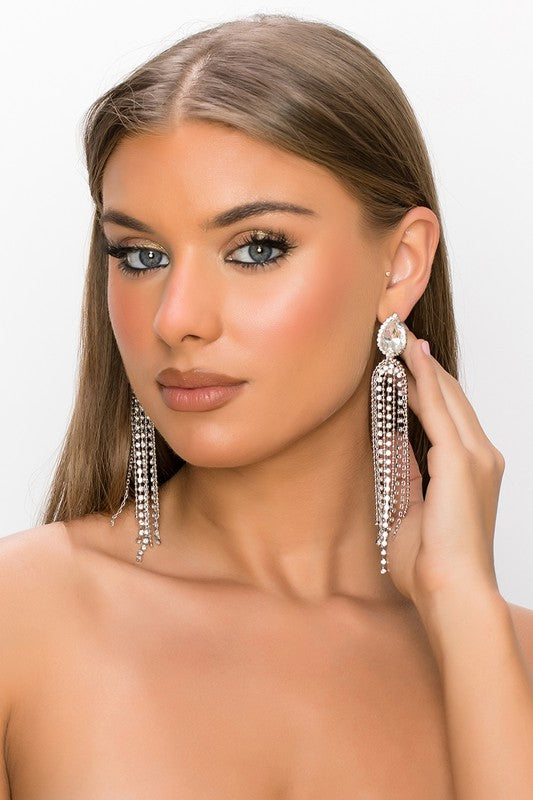 STUNNED Rhinestone Tassel Earrings-Apparel & Accessories-Medy Jewelry-Malandra Boutique, Women's Fashion Boutique Located in Las Vegas, NV