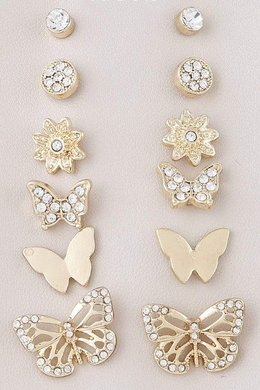DEJA VU Butterfly & Flower Earring Set-Earrings-H&D ACCESSORIES-Malandra Boutique, Women's Fashion Boutique Located in Las Vegas, NV