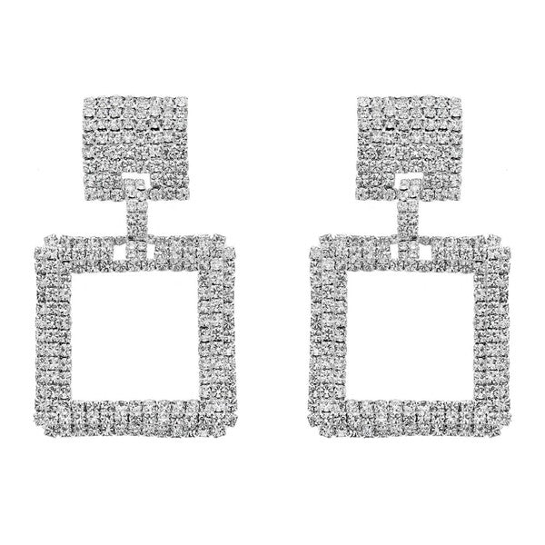 DAZZLE Rectangular Rhinestone Dangle Drop Earrings-Accessories-Something Special LA-Malandra Boutique, Women's Fashion Boutique Located in Las Vegas, NV