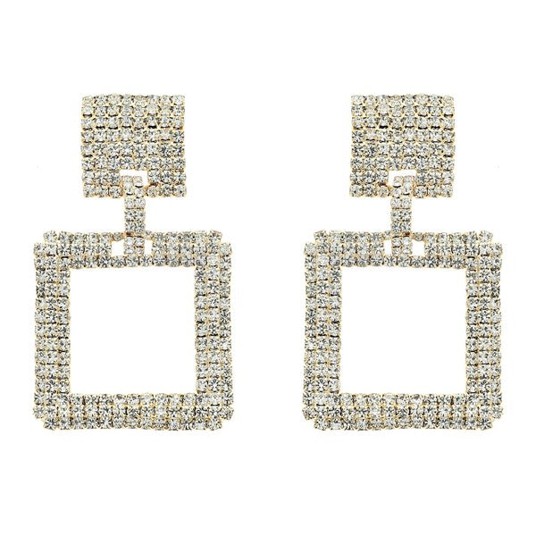 DAZZLE Rectangular Rhinestone Dangle Drop Earrings-Accessories-Something Special LA-Malandra Boutique, Women's Fashion Boutique Located in Las Vegas, NV
