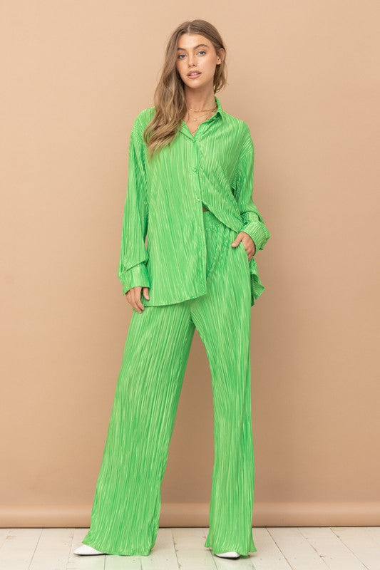 TELL ME WHY Pleated Blouse Pants Set-Apparel & Accessories-Blue B-Malandra Boutique, Women's Fashion Boutique Located in Las Vegas, NV