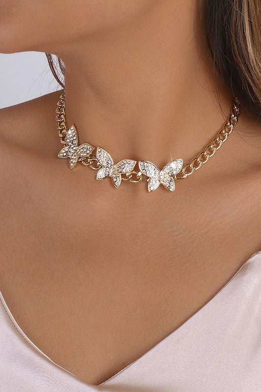 BUTTERFLY Rhinestone Charm Choker-Necklaces-Medy Jewelry-Malandra Boutique, Women's Fashion Boutique Located in Las Vegas, NV