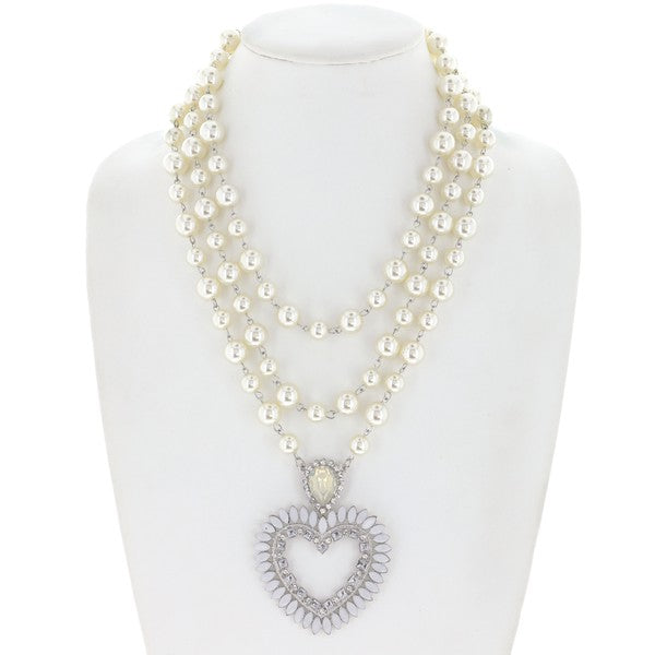 CHARMING Dangle Heart Charm Pearl Necklace-Accessories-Something Special LA-Malandra Boutique, Women's Fashion Boutique Located in Las Vegas, NV